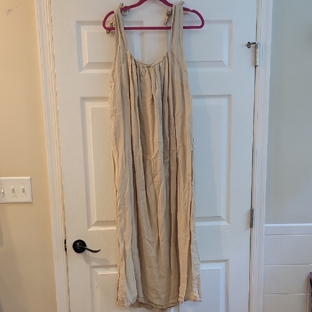 Simple Beige Sleeveless Midi Dress